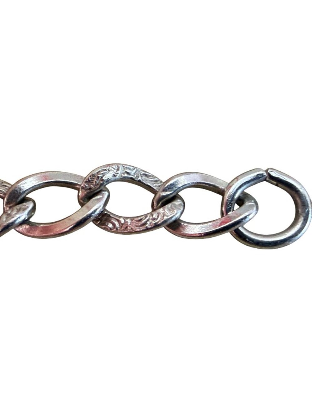 Vintage Sterling Silver Engraved Chain Charm Bracelet Spring-Ring Clasp 6.5" 9g - Picture 4 of 6